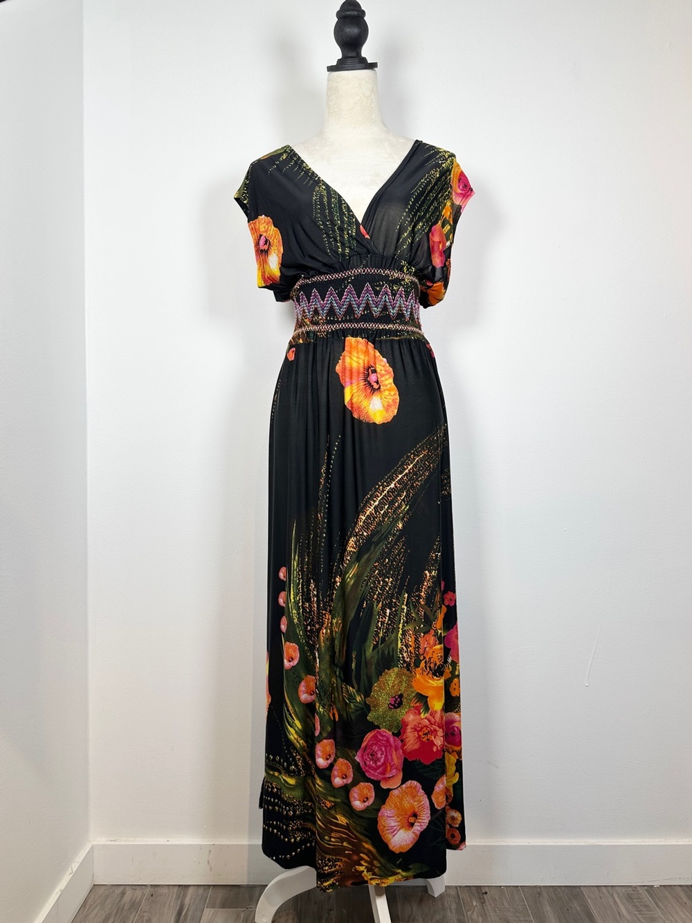 Floral Boho Maxi Dress Smocked Waist Festival Dress